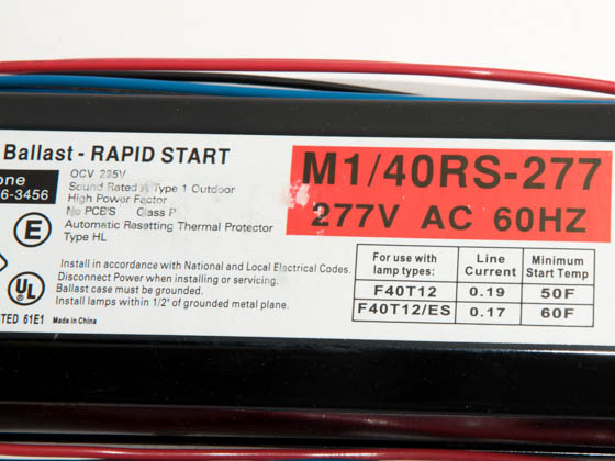 Howard Industries, Inc. M1/40RS-277 M1/40RS-277 (DISC. W/O SUB) 277 Volt One Lamp F40T12 Magnetic Ballast