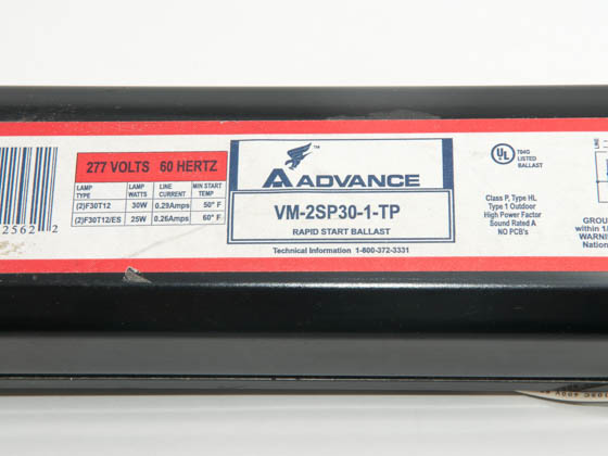 Advance Transformer VM2SP30TP VM2SP30TP (277V) Philips Advance 277 Volt Two Lamp F30T12 Magnetic Ballast