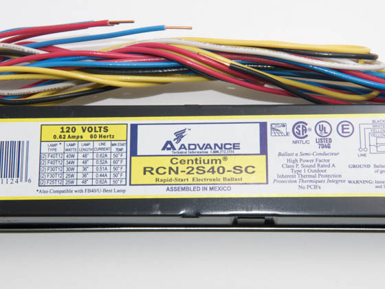Advance Transformer RCN2S40-SC DISCONTINUED-SELL  ICN2S40N35I Philips Advance 120 Volt Two Lamp F40T12 or F34T12 Electronic Ballast