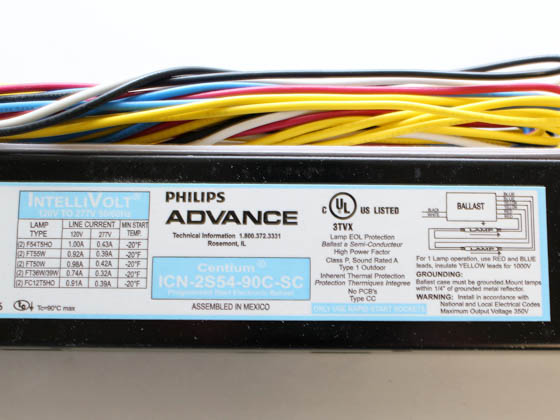 Advance Transformer ICN2S5490CSC35I Philips Advance 120-277 Volt HIGH TEMP (90C) RATED, SMALL CASE (shorter length) Two Lamp F54T5 Electronic High Output Ballast.