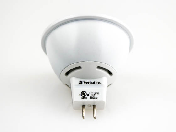 Verbatim Americas LLC V98390 M16-L350-C30-B38-W Verbatim Dimmable 6W 3000K 38° MR16 LED Bulb, GU5.3 Base