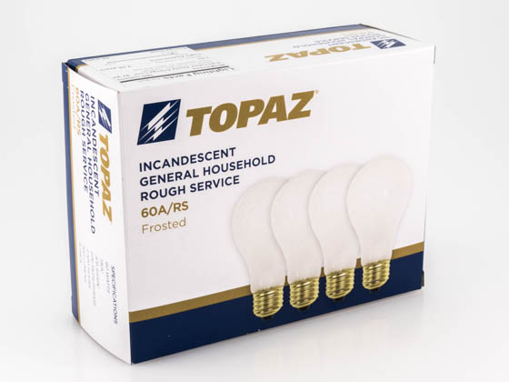 Topaz Lighting 77985 60A/RS-51 Topaz 60 Watt, 130 Volt A19 Rough Service Incandescent bulb