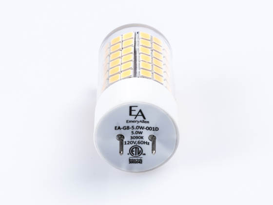EmeryAllen EA-G8-5.0W-001-3090-D Dimmable 5W 120V 3000K T3 LED Bulb, G8 Base, Enclosed Rated