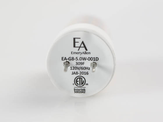 EmeryAllen EA-G8-5.0W-001-309F-D Dimmable 5W 120V 3000K 90 CRI T3 LED Bulb, G8 Base, Enclosed Rated, JA8 Compliant