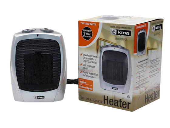 King Electric PH-2 Portable Heater 1500/750 Dual Wattage 5120 BTU Plug-In with Built-In Thermostat 120V