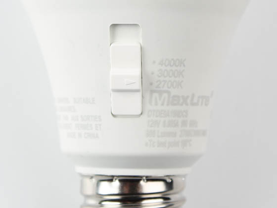 MaxLite 108274 DTDE9A19NDCS Maxlite Non-Dimmable 9W LED Dusk to Dawn A19 Bulb, Color Selectable (2700K/3000K/4000K)