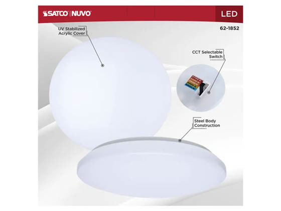 Satco Products, Inc. 62-1852 14" LED CLOUD FIXTURE Satco Nuvo 14" LED Cloud Light Fixture 15W Color Selectable
