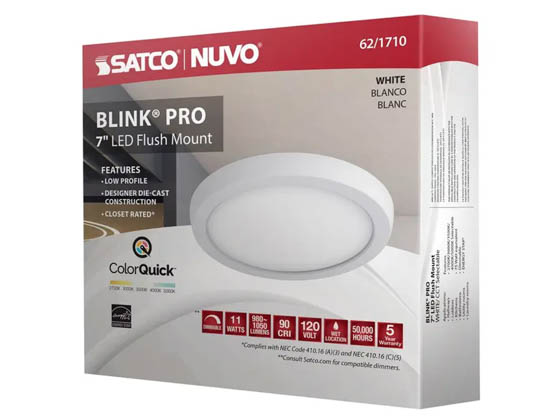 Satco Products, Inc. 62-1710 BLINK 11W LED 7" RND WHITE Satco Blink 7" Slim Surface Mount LED Fixture 11W Color Selectable