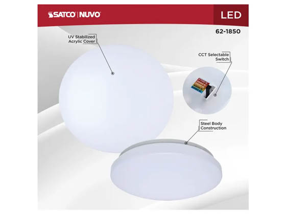 Satco Products, Inc. 62-1850 11" LED CLOUD FIXTURE Satco Nuvo 11" LED Cloud Light Fixture 12.5W Color Selectable