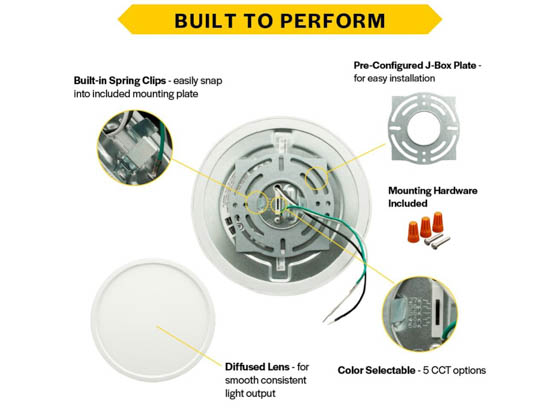 Halco Lighting 83899 DSK-9-CS-120V Halco 9" LED Slim Surface Mount Downlight Dimmable 18W Color Selectable TRIAC Dimming Wet Rated