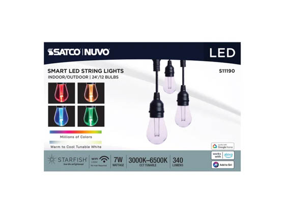 Satco Products, Inc. S11190 24FT/LED/SL/S14/SF/RGBTW/120V Satco Starfish 7 Watt 24 Foot Outdoor LED String Light, RGB Color Changing and Tunable White