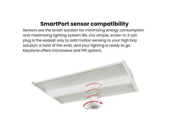 Keystone KT-HBLED105PS-2FB-8CSD-VDIM-P Linear High Bay Fixture Wattage (65/90/105W) and Color Selectable Includes Control Ready Port