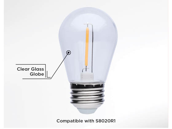 Satco Products, Inc. S8021R1 1W/LED/S14/CL/27K/120V/ND/4PK Satco 1 Watt S14 LED String Light Replacement Lamp 2700K, Clear Glass, 120 Volt