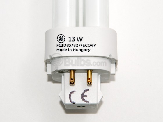 GE GE30035 F13DBX/SPX27/4P (4-Pin) 13 Watt, 4-Pin Very Warm White Double Twin Tube CFL Bulb