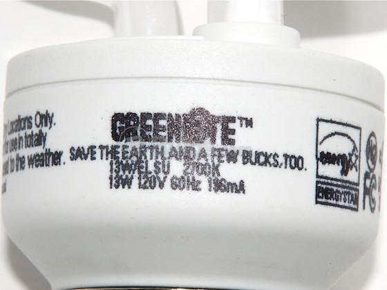 Greenlite Corp. 355065 13W/ELS-M/A 27K (Mini) 60 Watt Incandescent Equivalent, 13 Watt, 120 Volt Warm White Spiral CFL Bulb