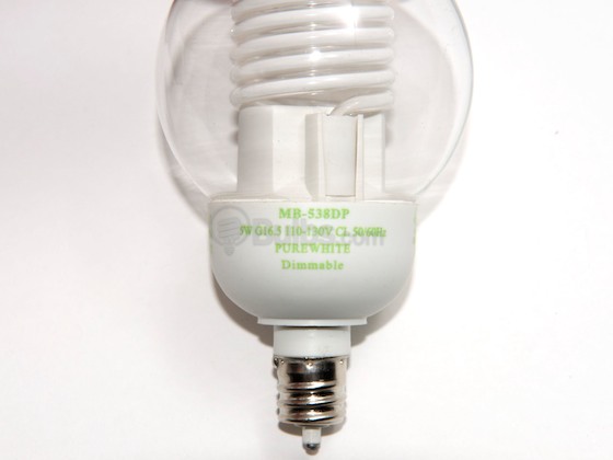 Litetronics MB-538DP 5W/G16.5/CL/PW 30 Watt Incandescent Equivalent, 5 Watt, Clear G16.5 DIMMABLE/FLASHABLE Cold Cathode Globe Bulb