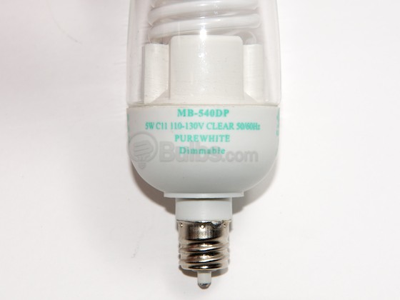 Litetronics MB-540DP 5W/C11/CL/PW 120V 5W Clear C11 Dimmable Cold Cathode Bulb, E12 Base
