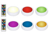 Brilliant Evolution BRRC119 6-Pack LED Puck Lights, Wireless/Battery Operated Color Changing With 2 Remotes