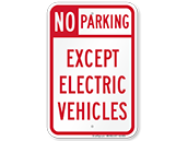No Parking: Except Electric Vehicles 12x18 Inch Red Reflective Aluminum